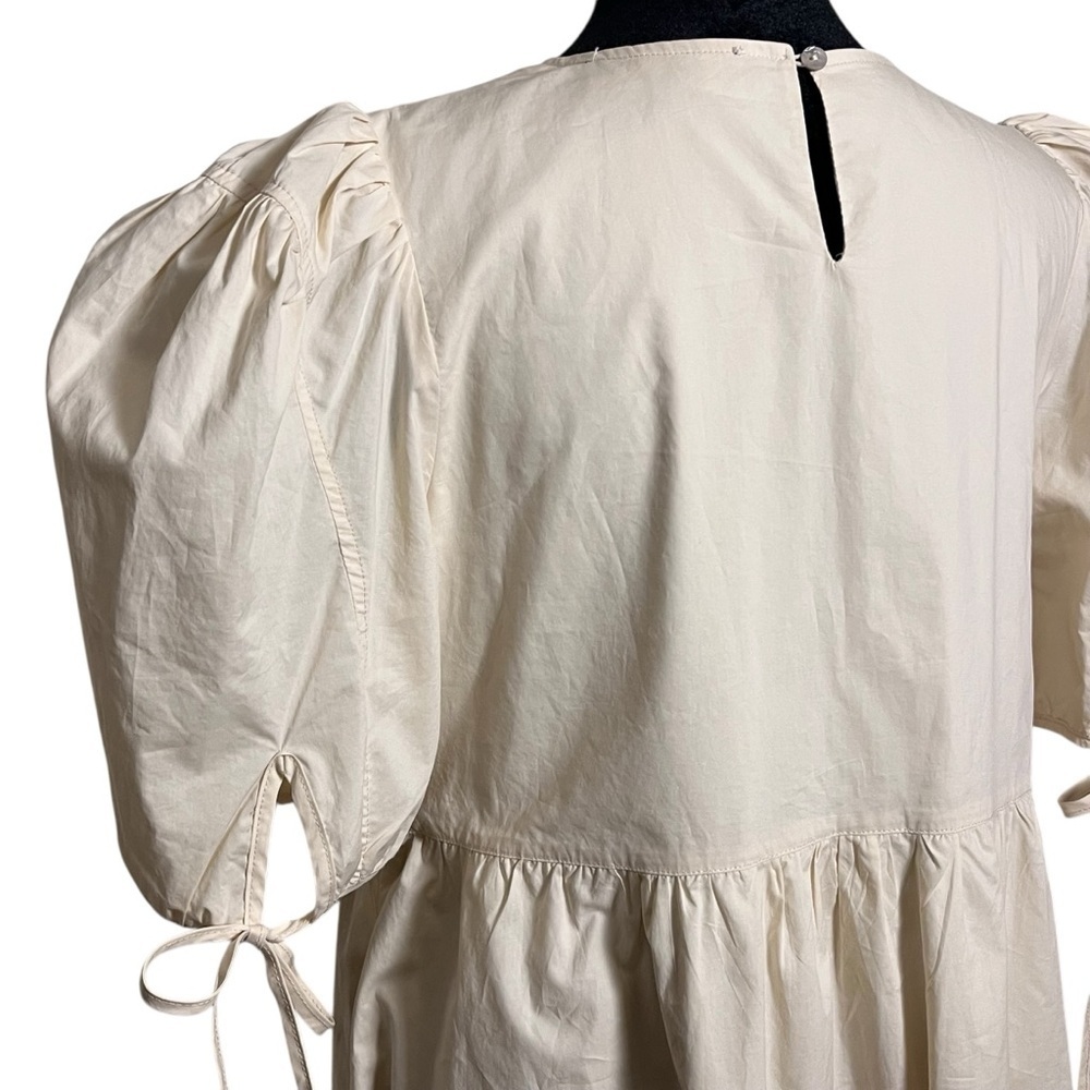 NWOT En Saison Poplin Cream Cotton Puff Sleeve Midi Dress Natural – Size Small - Picture 4 of 11